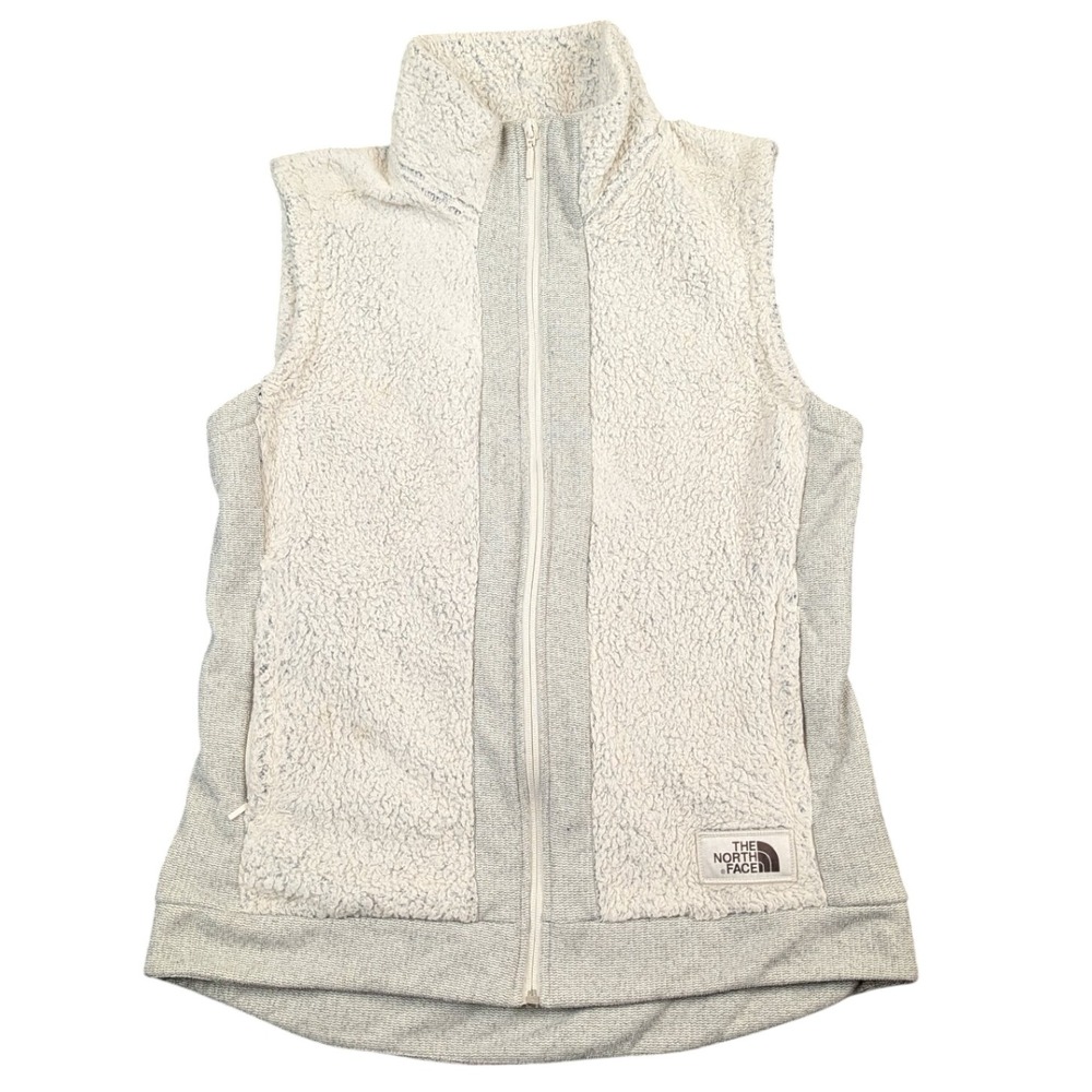 The North Face Womens Sherpa Fleece Full Zip Vest Gray Cream Size M NF0A3YRE